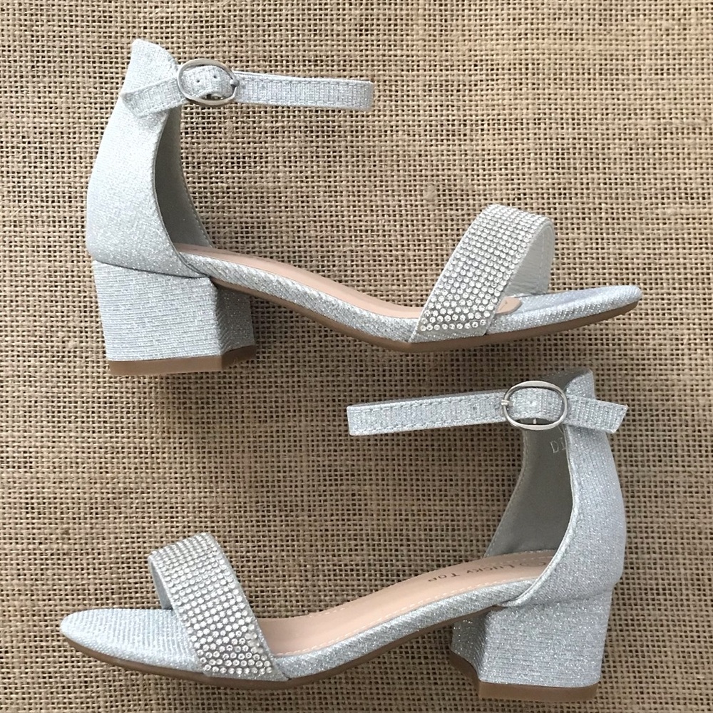 Soda Special Occasion Silver Little Girl Rhinestone Heels
